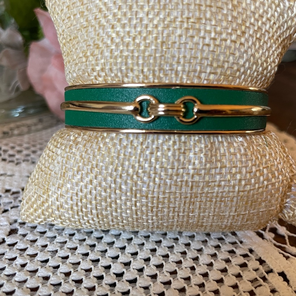 Lauren Ralph Lauren Leather Bit Bangle Bracelet Green